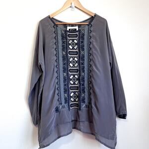 Johnny Was Biya Alka Silk Embroidered Tunic Top Size M Boho Lagenlook Artsy Folk